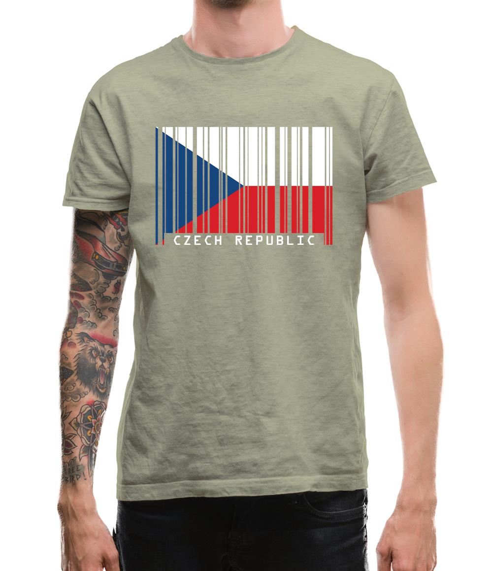 Czech Republic  Barcode Style Flag Mens T-Shirt