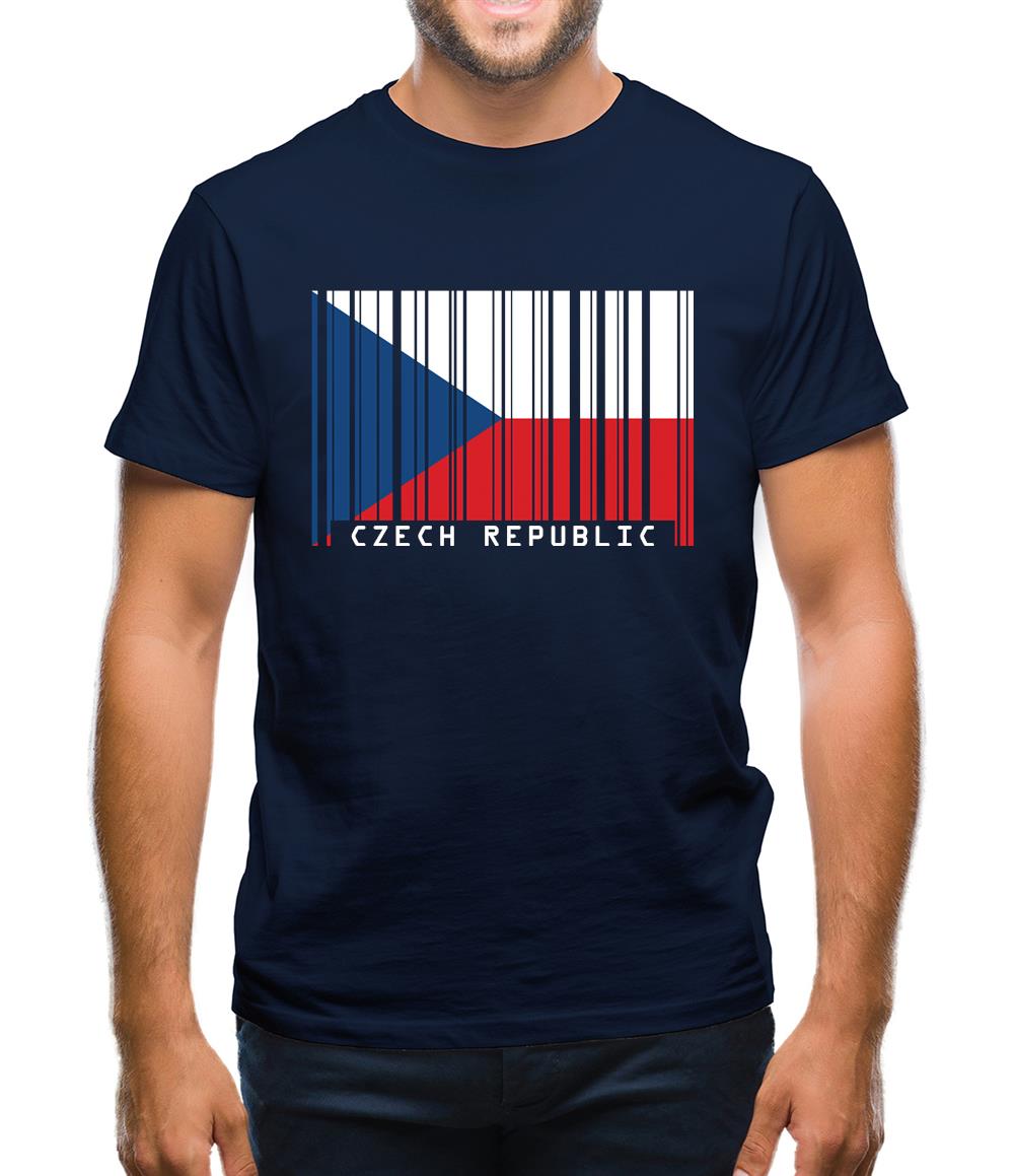Czech Republic  Barcode Style Flag Mens T-Shirt