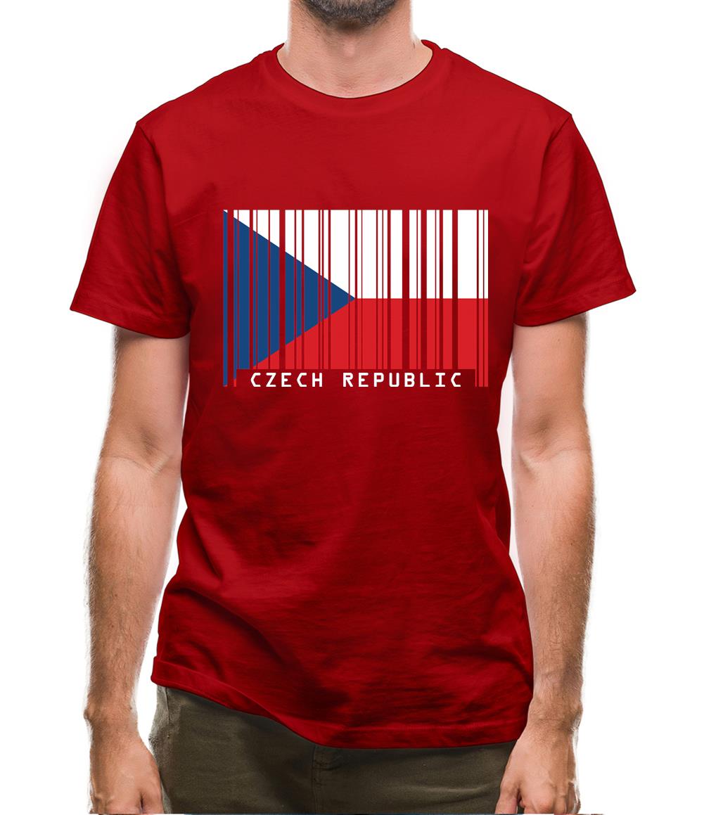 Czech Republic  Barcode Style Flag Mens T-Shirt
