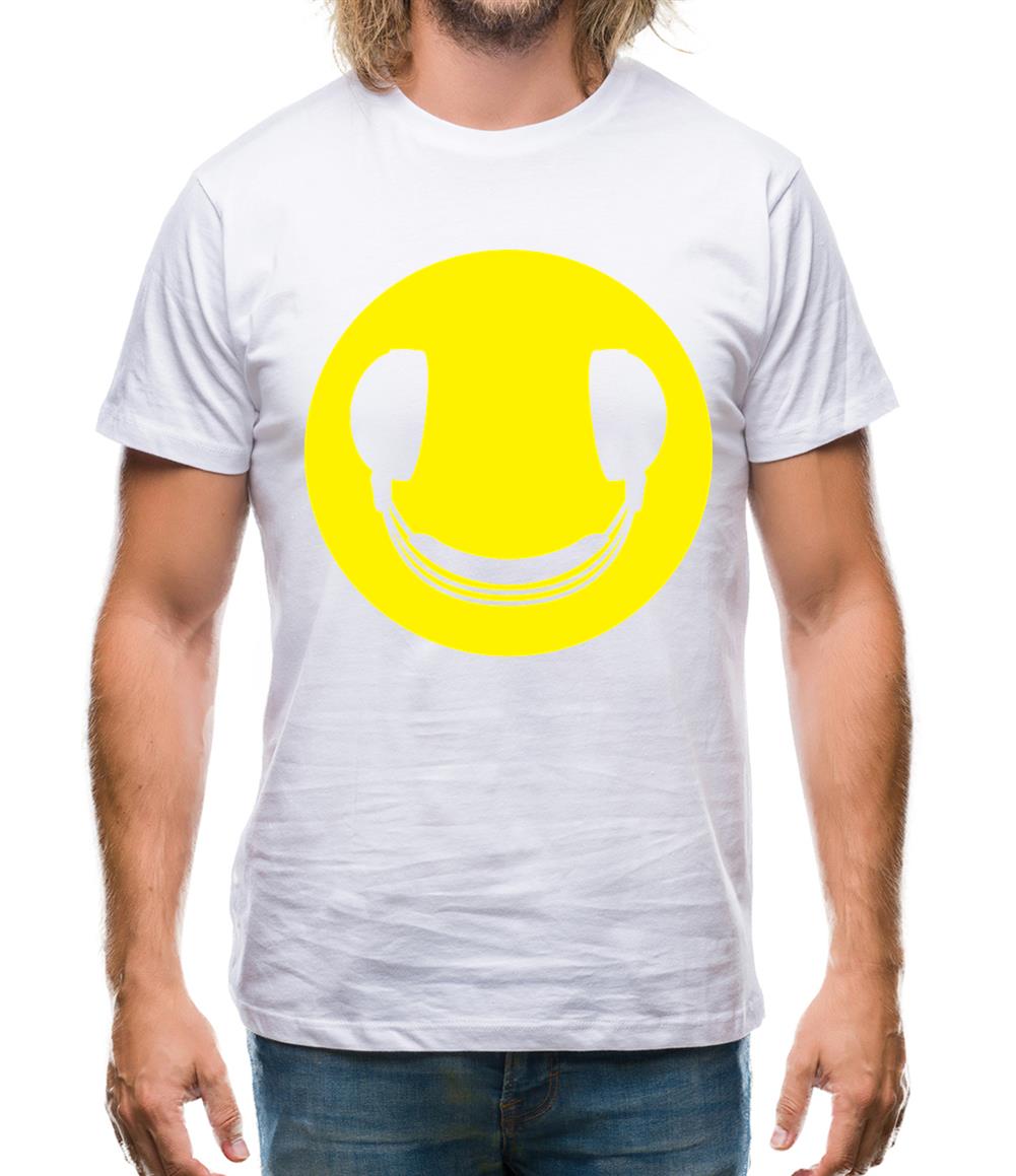 Dj Headphone Smiley Face Mens T-Shirt