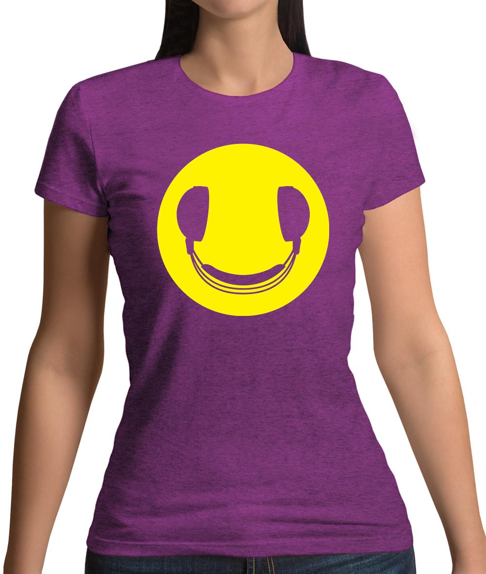 Dj Headphone Smiley Face Womens T-Shirt