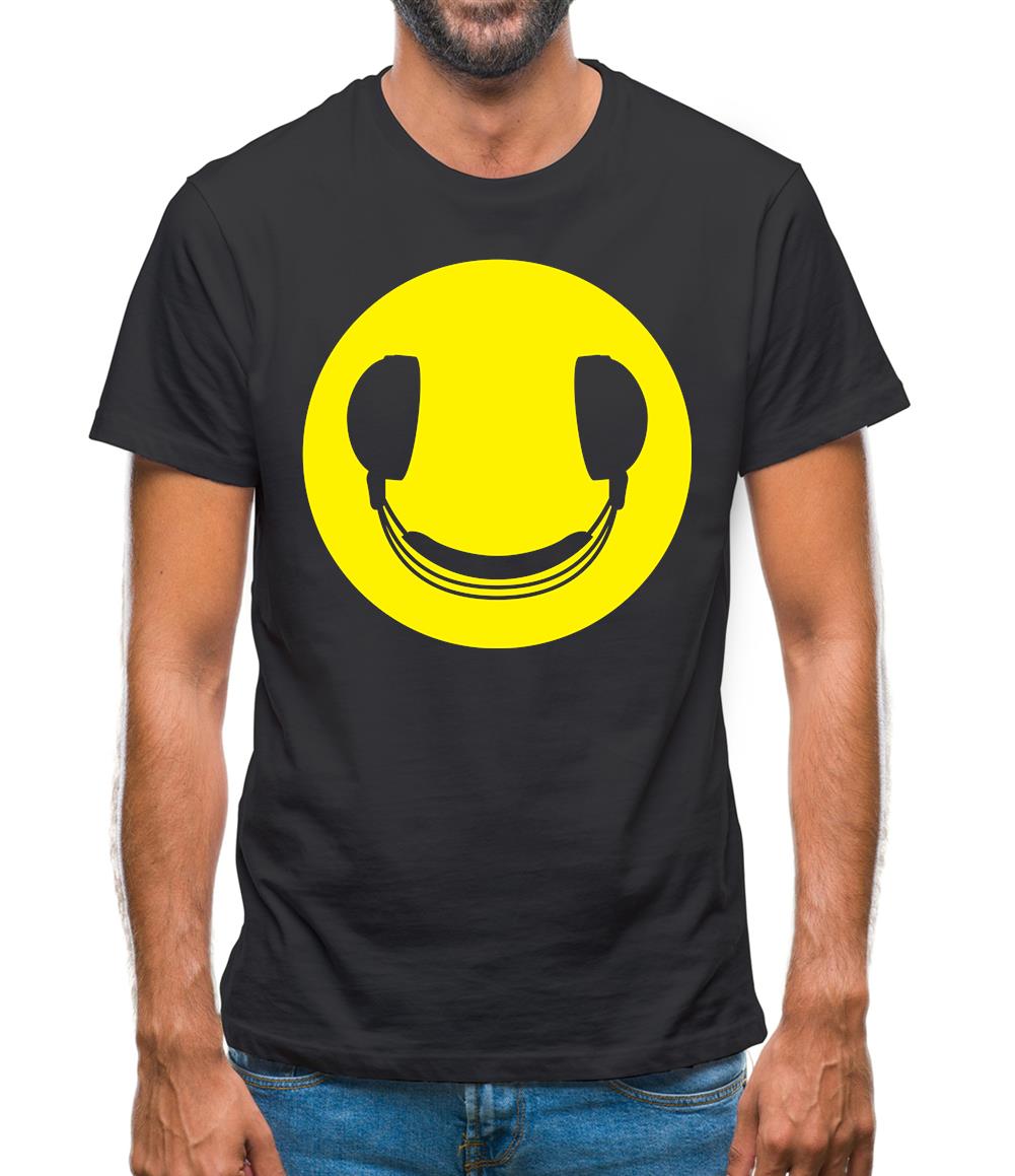 Dj Headphone Smiley Face Mens T-Shirt