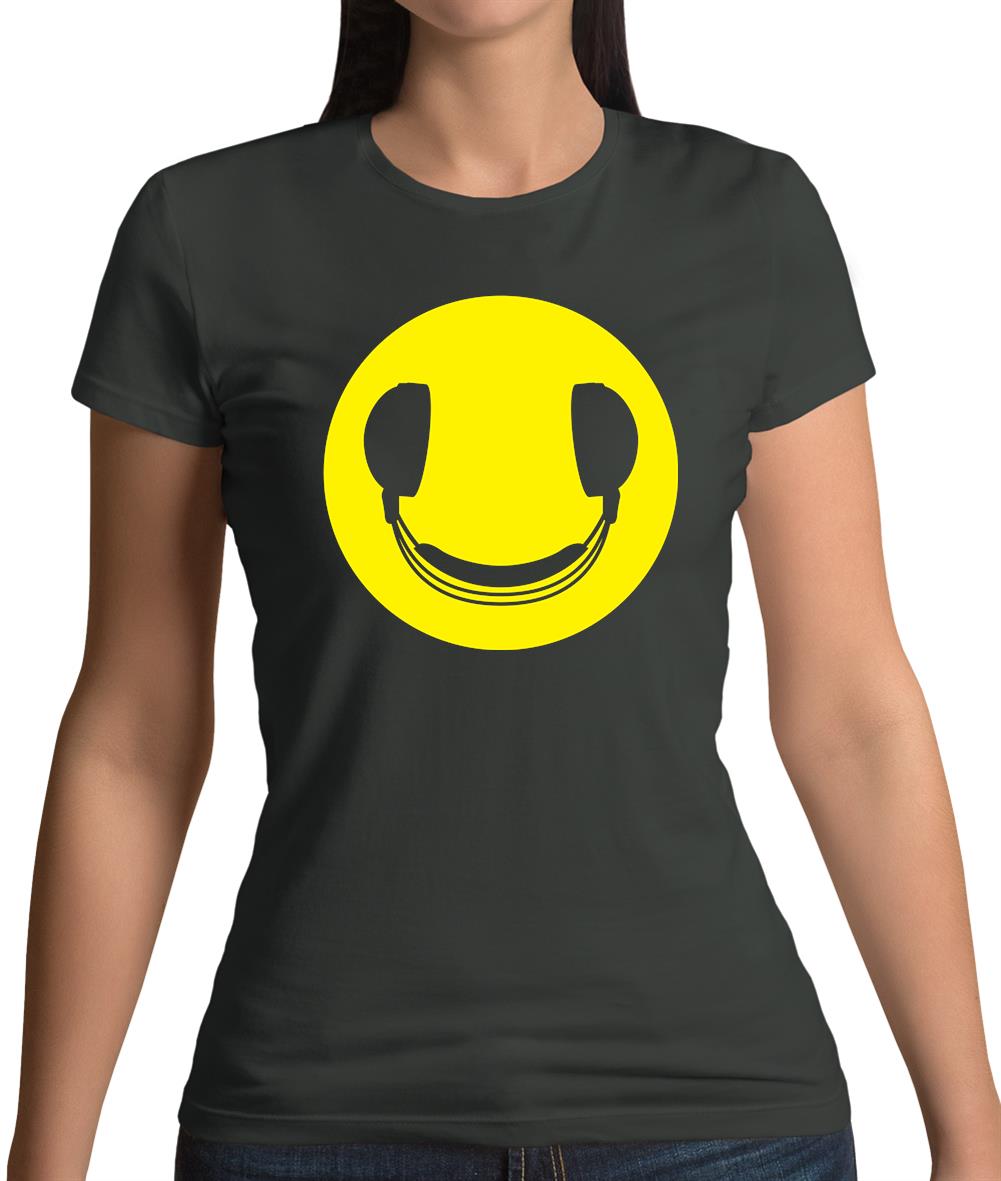 Dj Headphone Smiley Face Womens T-Shirt