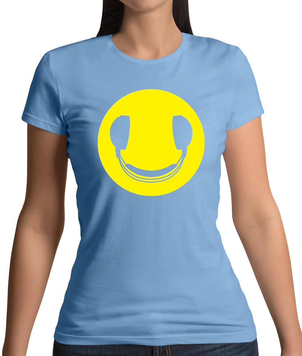 Dj Headphone Smiley Face Womens T-Shirt