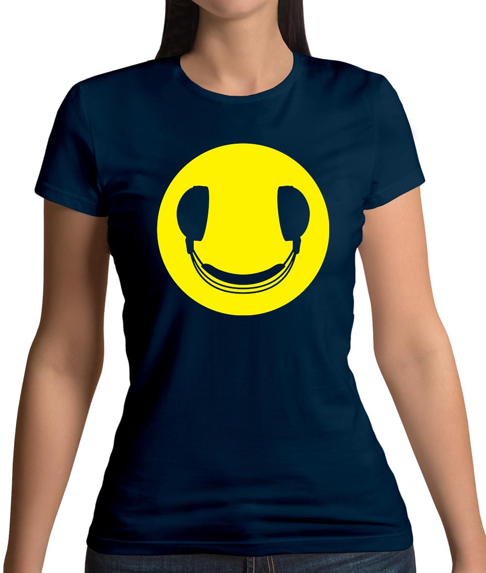 Dj Headphone Smiley Face Womens T-Shirt