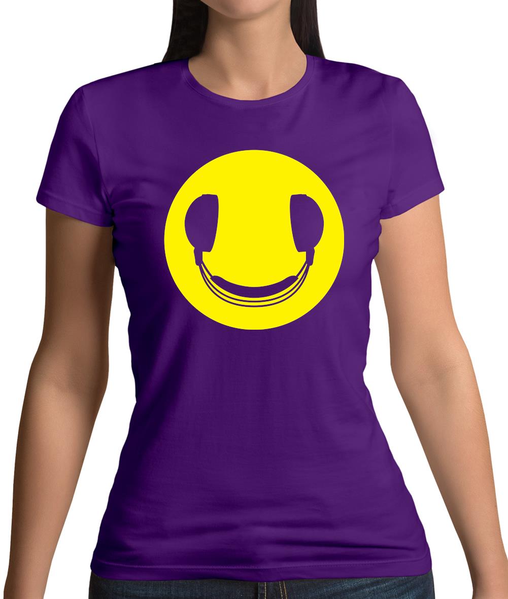 Dj Headphone Smiley Face Womens T-Shirt