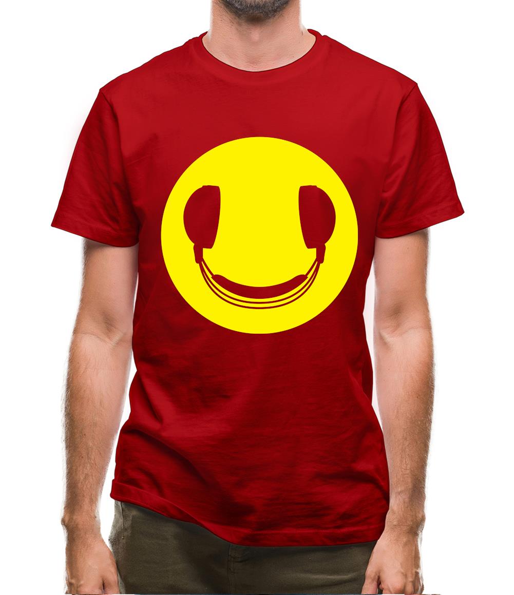 Dj Headphone Smiley Face Mens T-Shirt