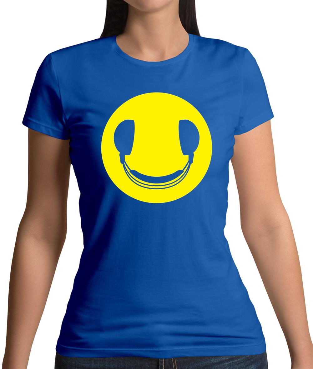 Dj Headphone Smiley Face Womens T-Shirt