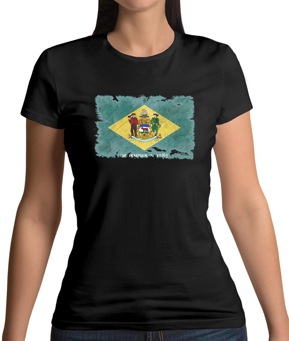 Delaware Grunge Style Flag Womens T-Shirt