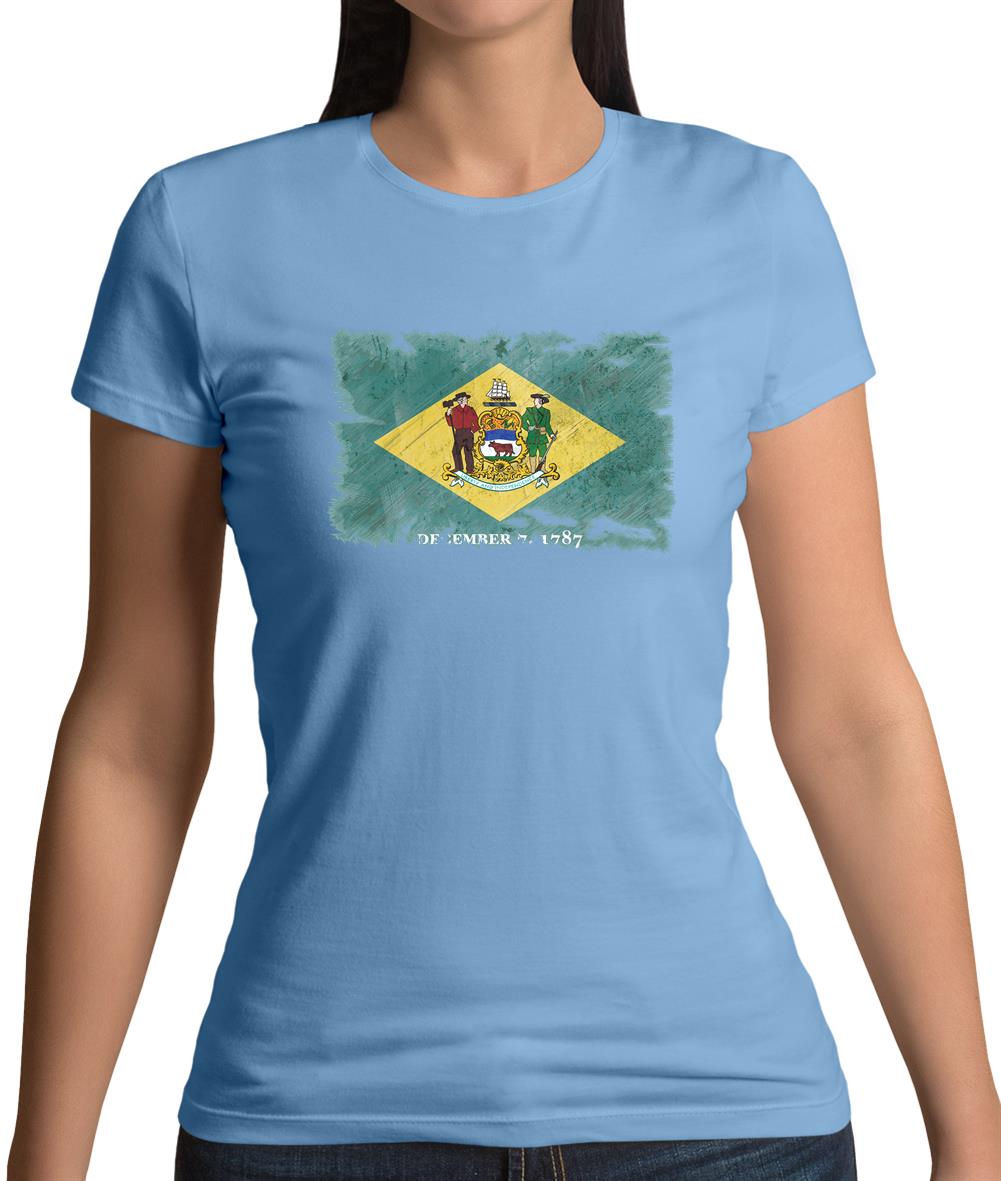 Delaware Grunge Style Flag Womens T-Shirt