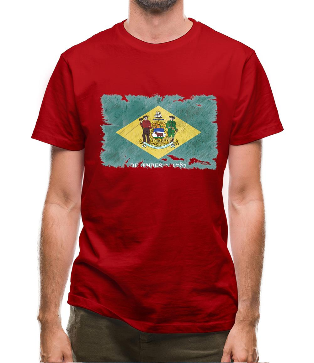 Delaware Grunge Style Flag Mens T-Shirt