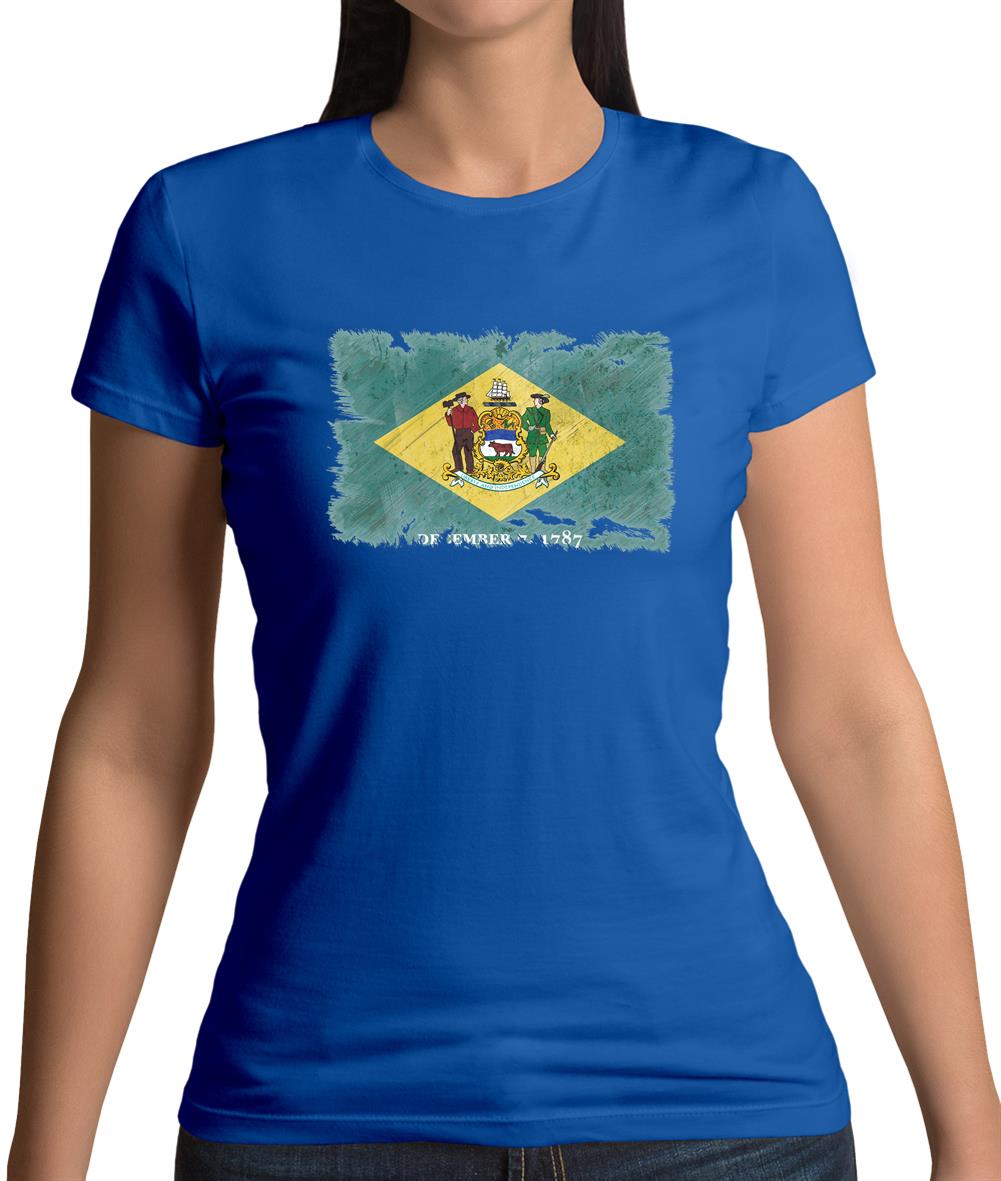Delaware Grunge Style Flag Womens T-Shirt