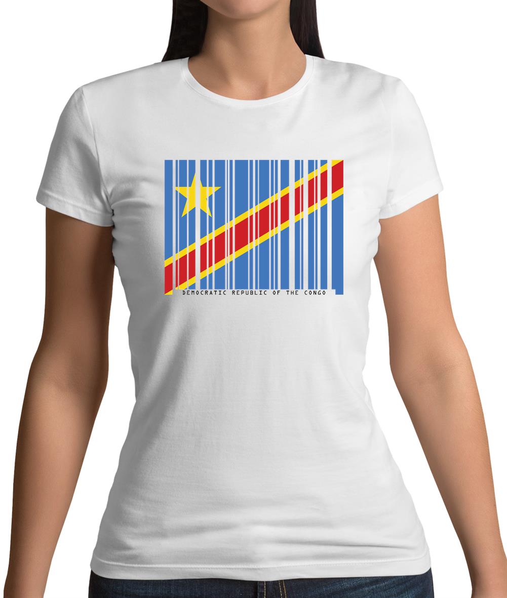 Democratic Republic Of The Congo Barcode Style Flag Womens T-Shirt