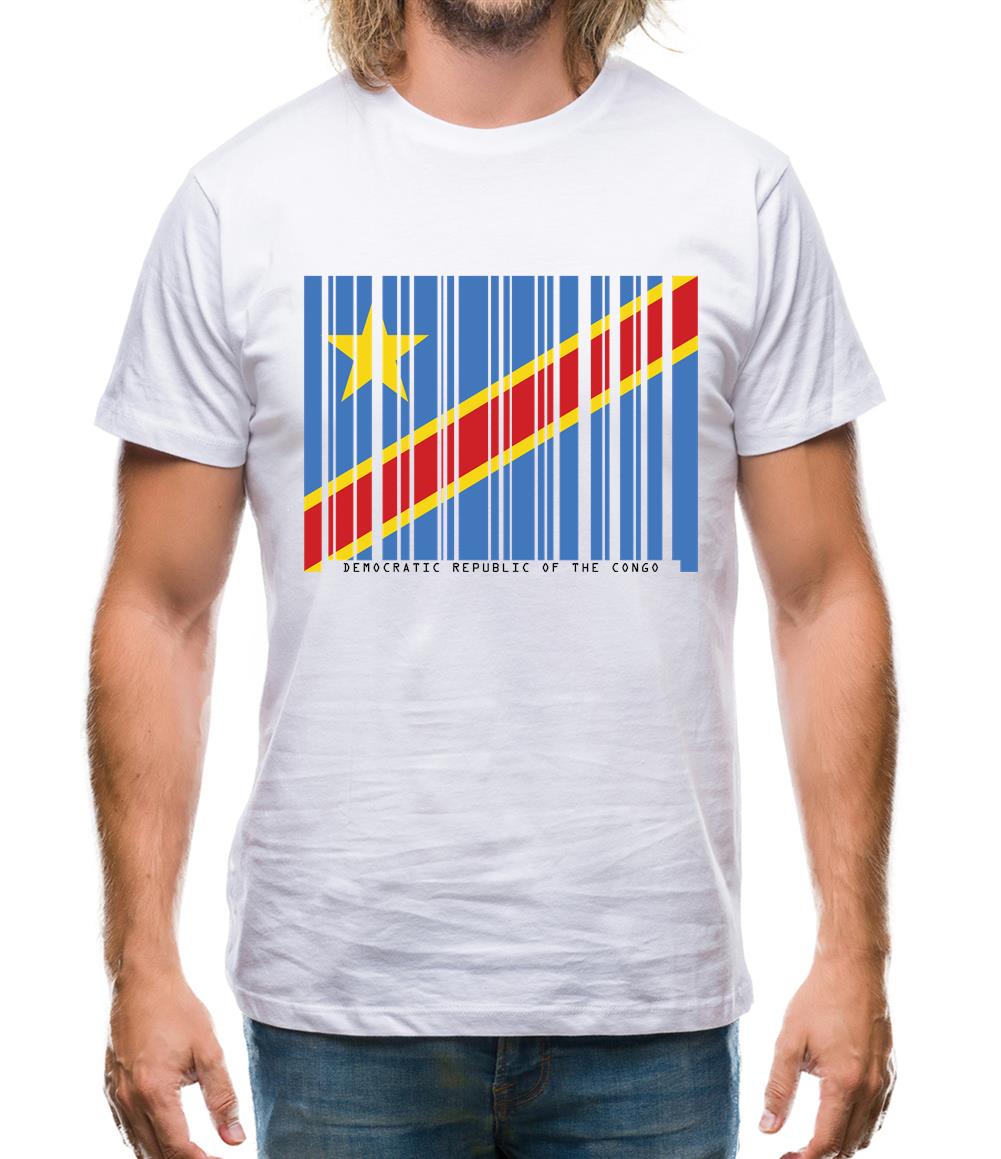 Democratic Republic Of The Congo Barcode Style Flag Mens T-Shirt