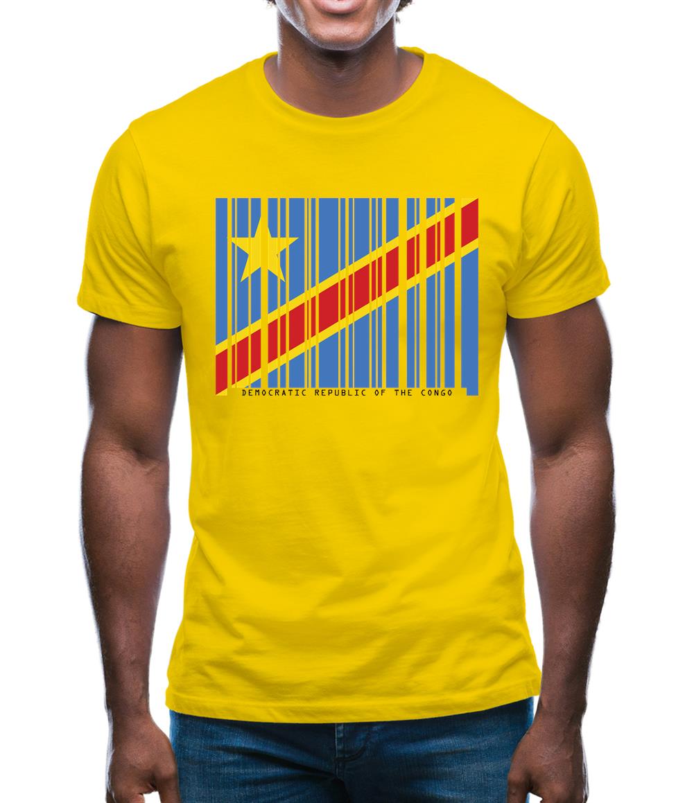 Democratic Republic Of The Congo Barcode Style Flag Mens T-Shirt