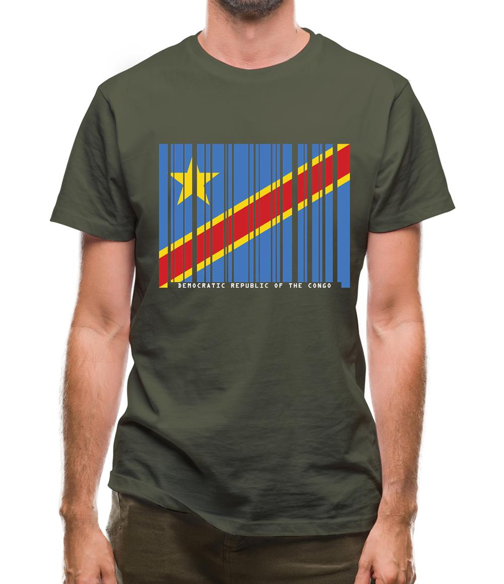 Democratic Republic Of The Congo Barcode Style Flag Mens T-Shirt