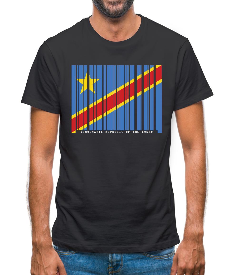 Democratic Republic Of The Congo Barcode Style Flag Mens T-Shirt