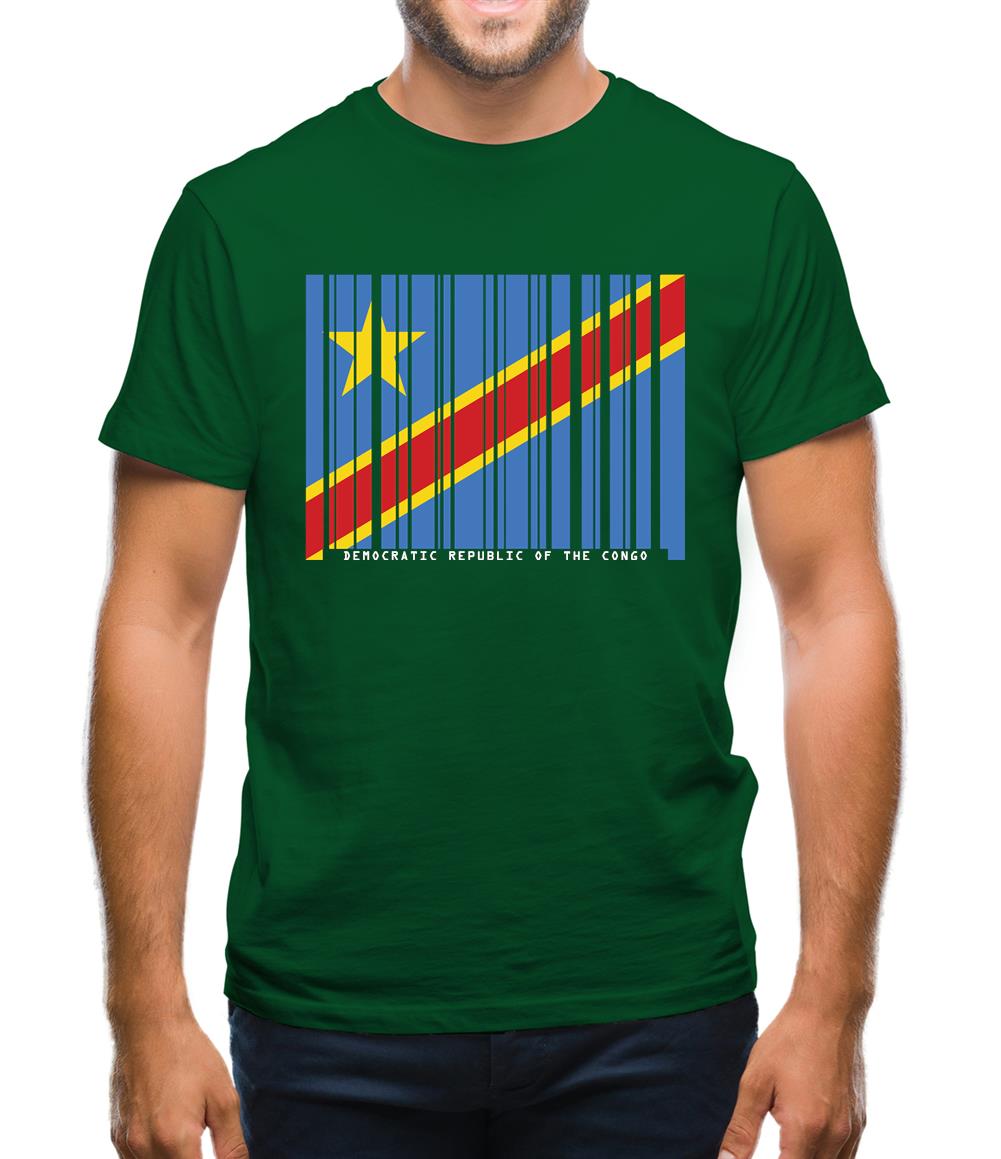 Democratic Republic Of The Congo Barcode Style Flag Mens T-Shirt
