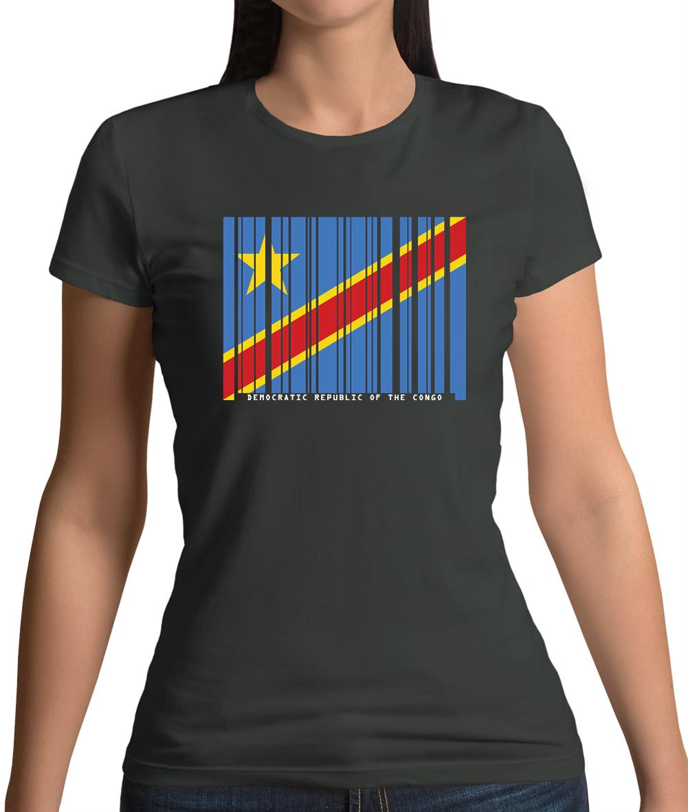 Democratic Republic Of The Congo Barcode Style Flag Womens T-Shirt