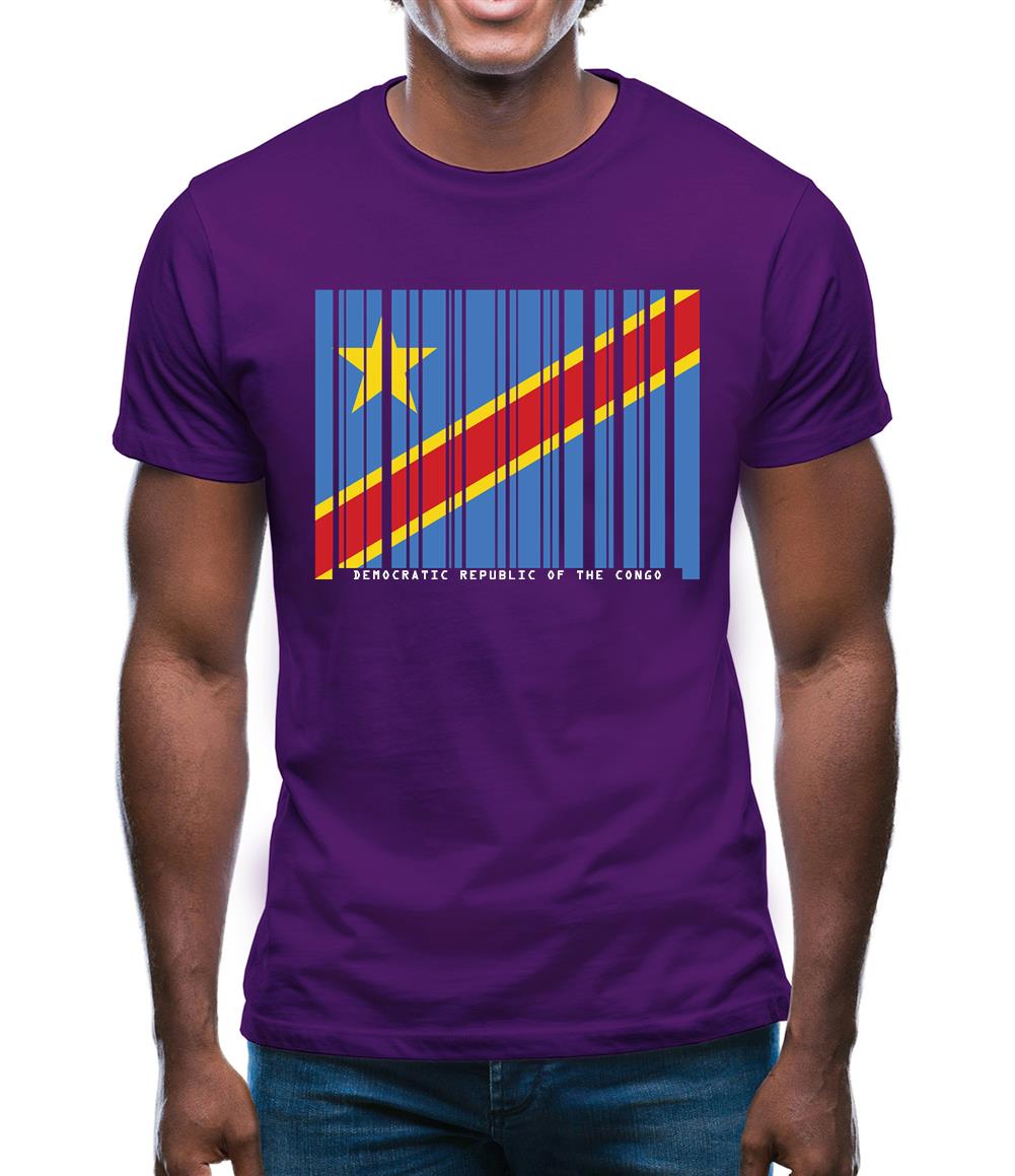 Democratic Republic Of The Congo Barcode Style Flag Mens T-Shirt