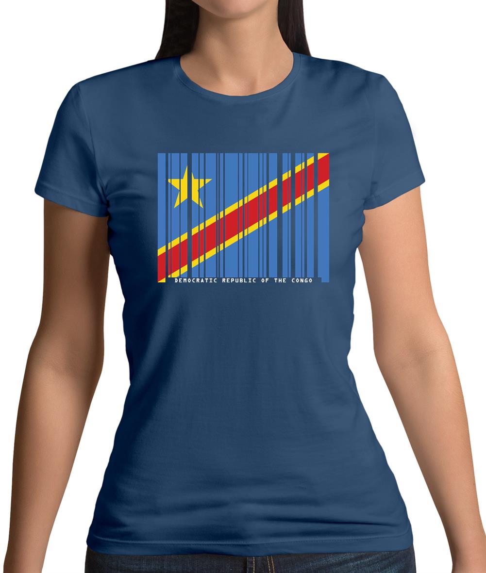 Democratic Republic Of The Congo Barcode Style Flag Womens T-Shirt