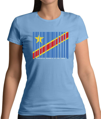 Democratic Republic Of The Congo Barcode Style Flag Womens T-Shirt