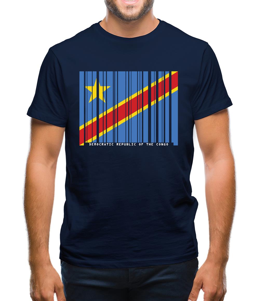 Democratic Republic Of The Congo Barcode Style Flag Mens T-Shirt