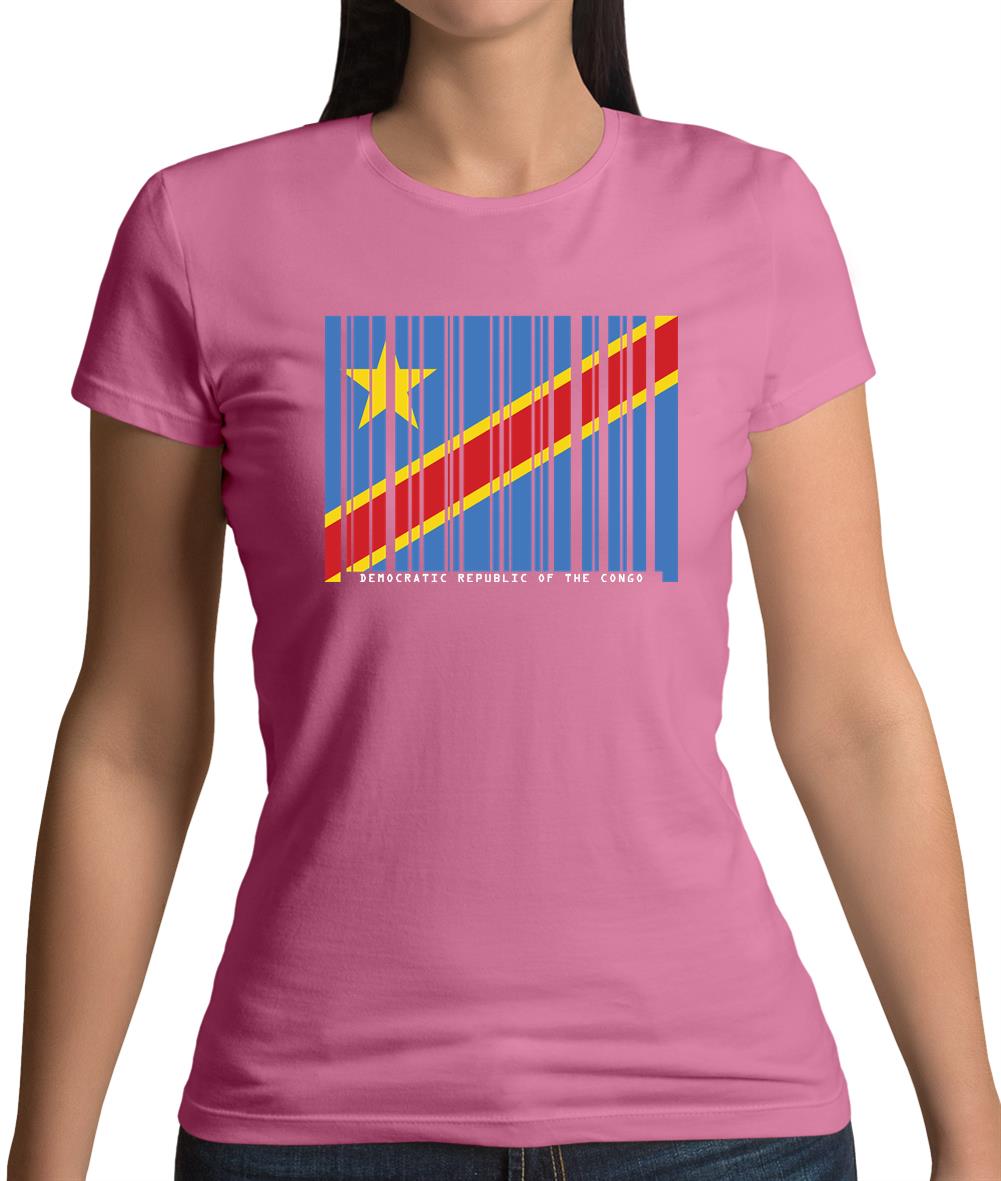 Democratic Republic Of The Congo Barcode Style Flag Womens T-Shirt