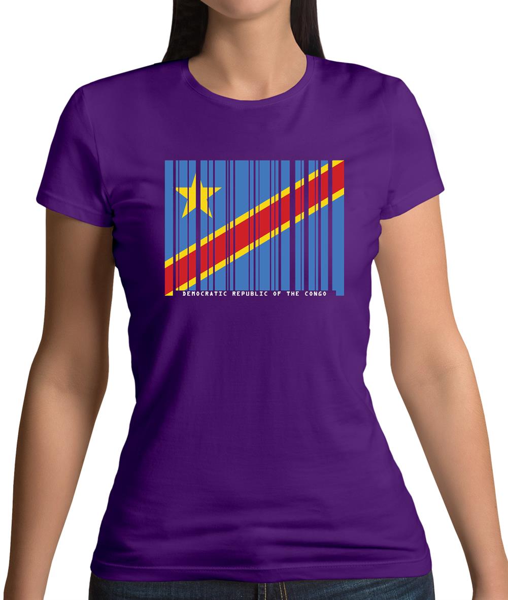 Democratic Republic Of The Congo Barcode Style Flag Womens T-Shirt