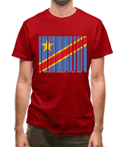 Democratic Republic Of The Congo Barcode Style Flag Mens T-Shirt