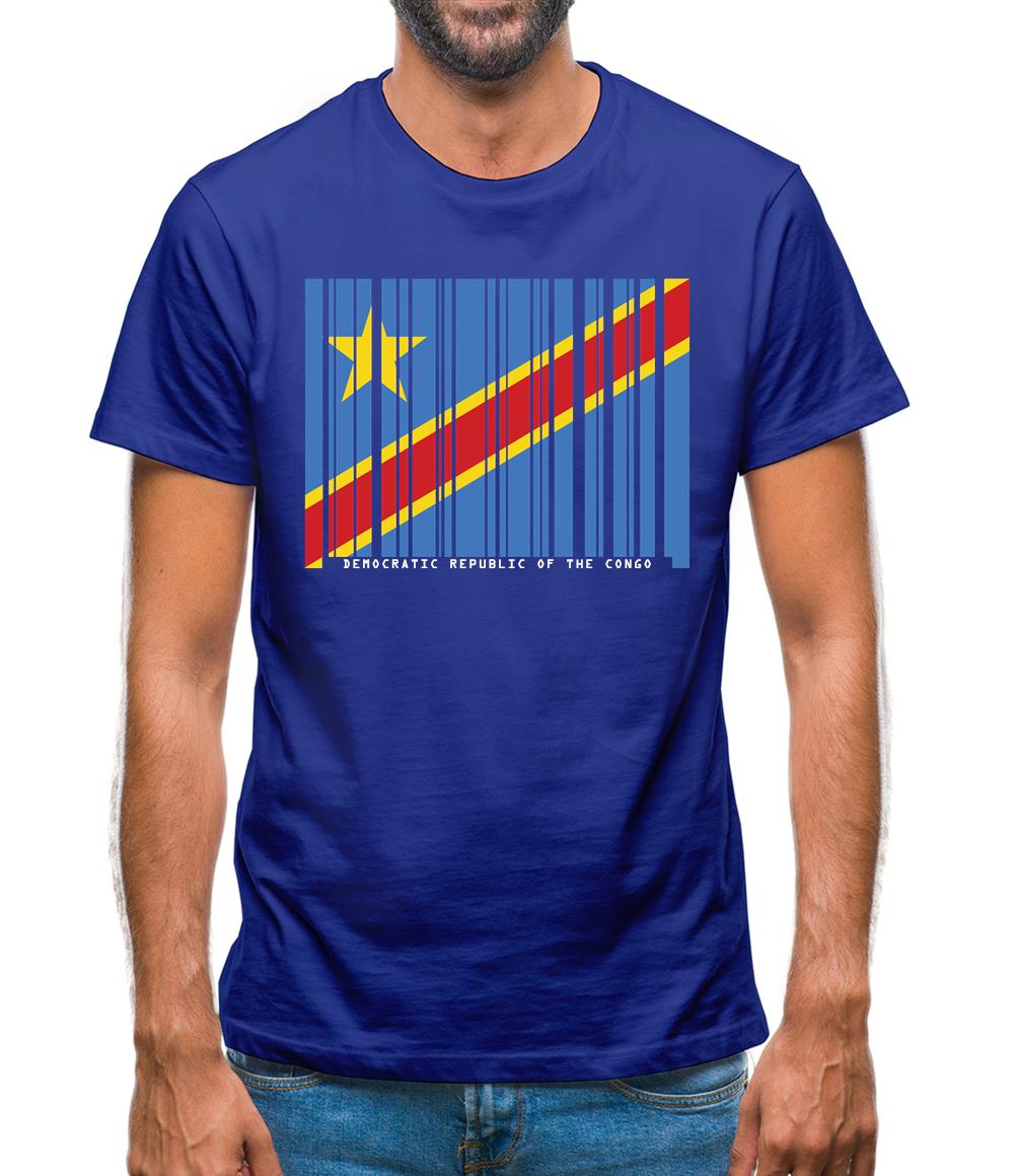 Democratic Republic Of The Congo Barcode Style Flag Mens T-Shirt