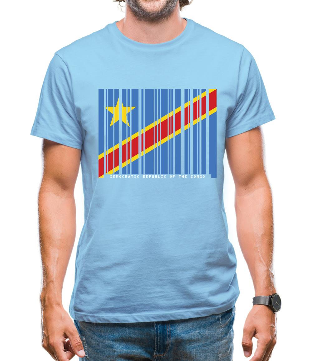Democratic Republic Of The Congo Barcode Style Flag Mens T-Shirt
