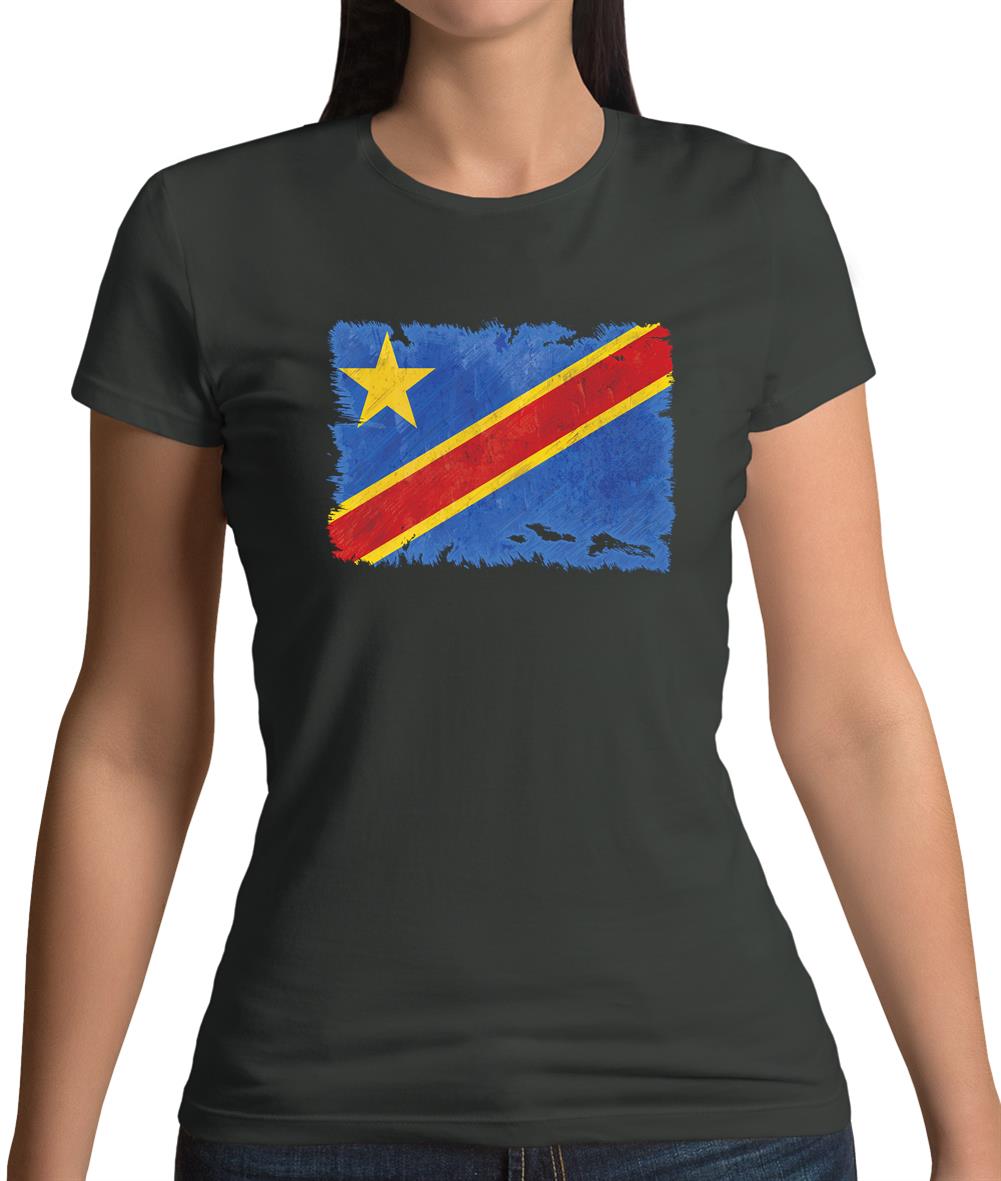 Democratic Republic Of The Congo Grunge Style Flag Womens T-Shirt