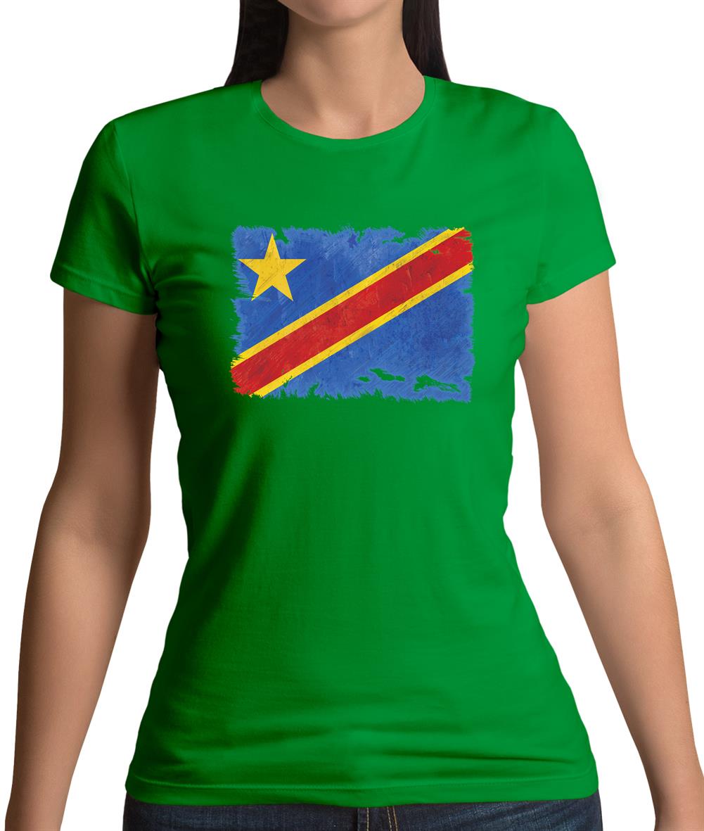 Democratic Republic Of The Congo Grunge Style Flag Womens T-Shirt