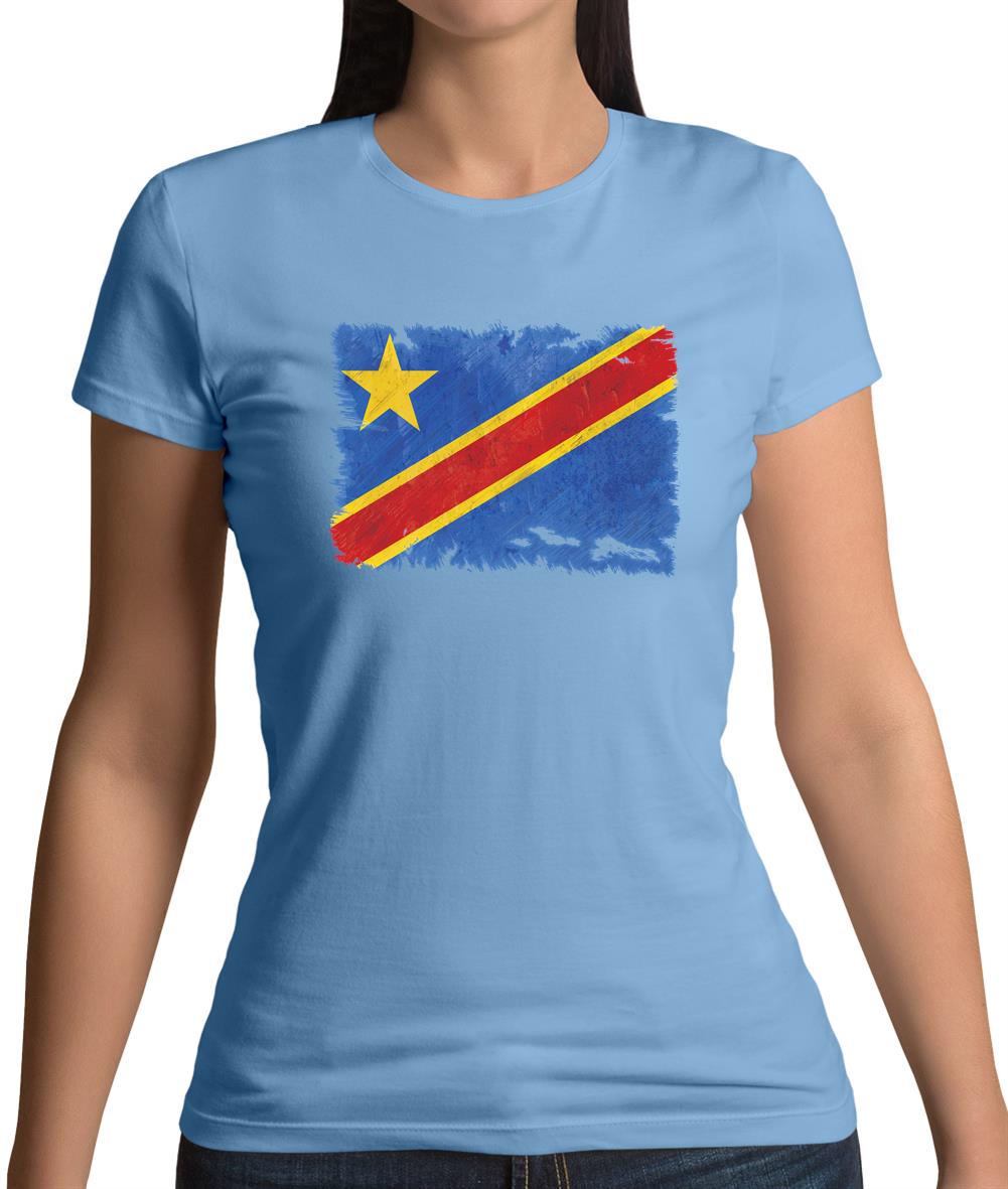 Democratic Republic Of The Congo Grunge Style Flag Womens T-Shirt