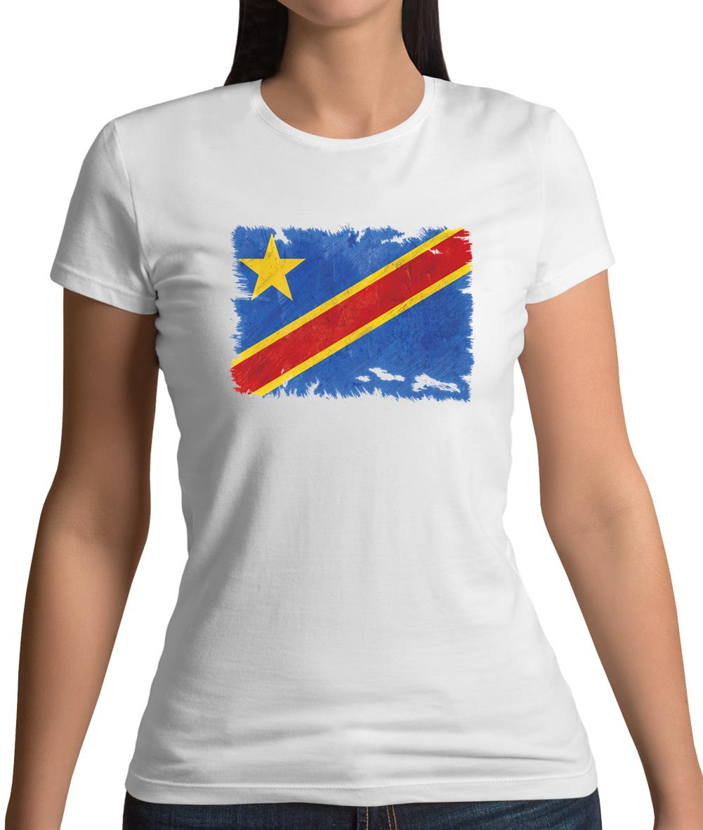 Democratic Republic Of The Congo Grunge Style Flag Womens T-Shirt