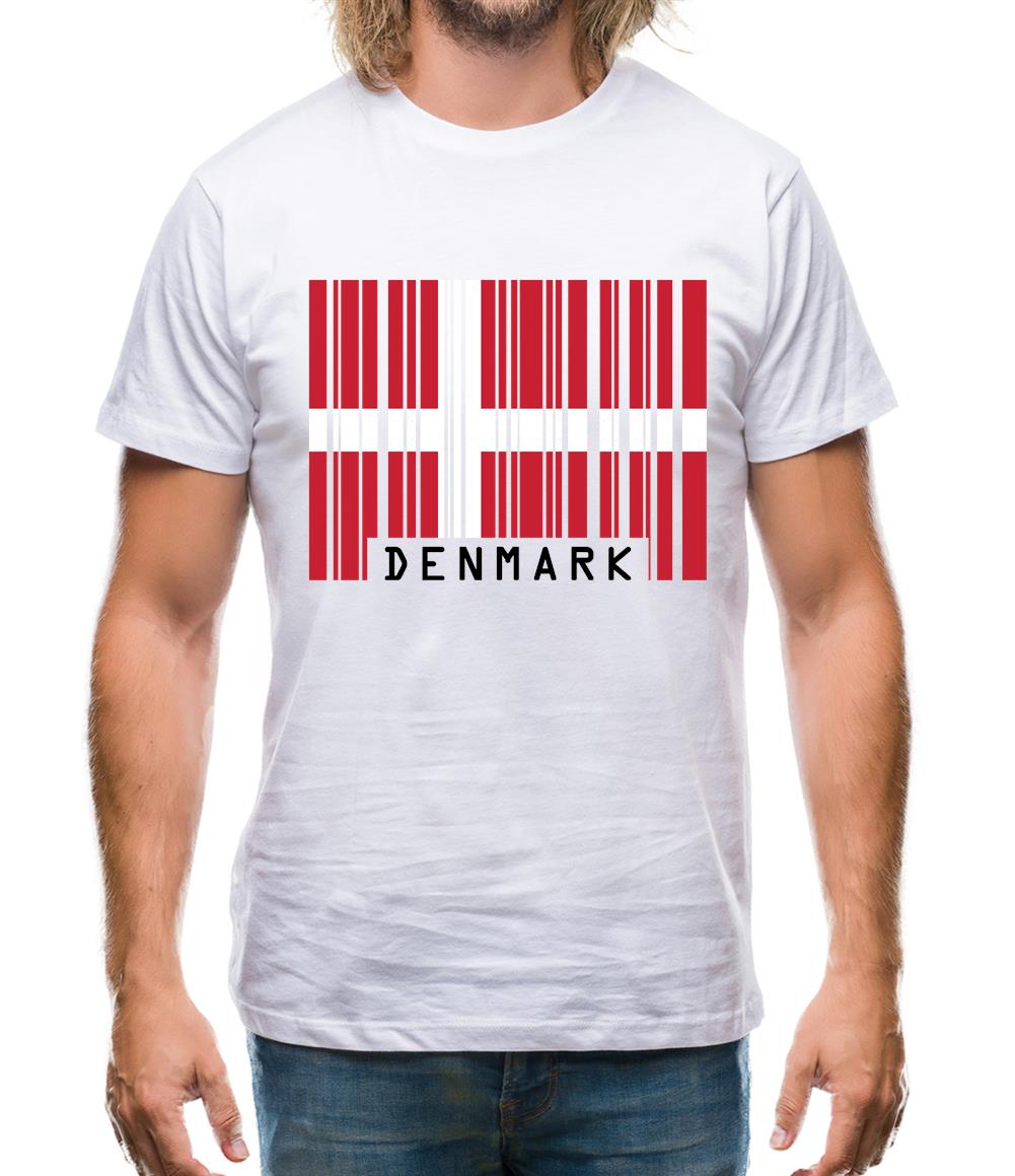Denmark Barcode Style Flag Mens T-Shirt