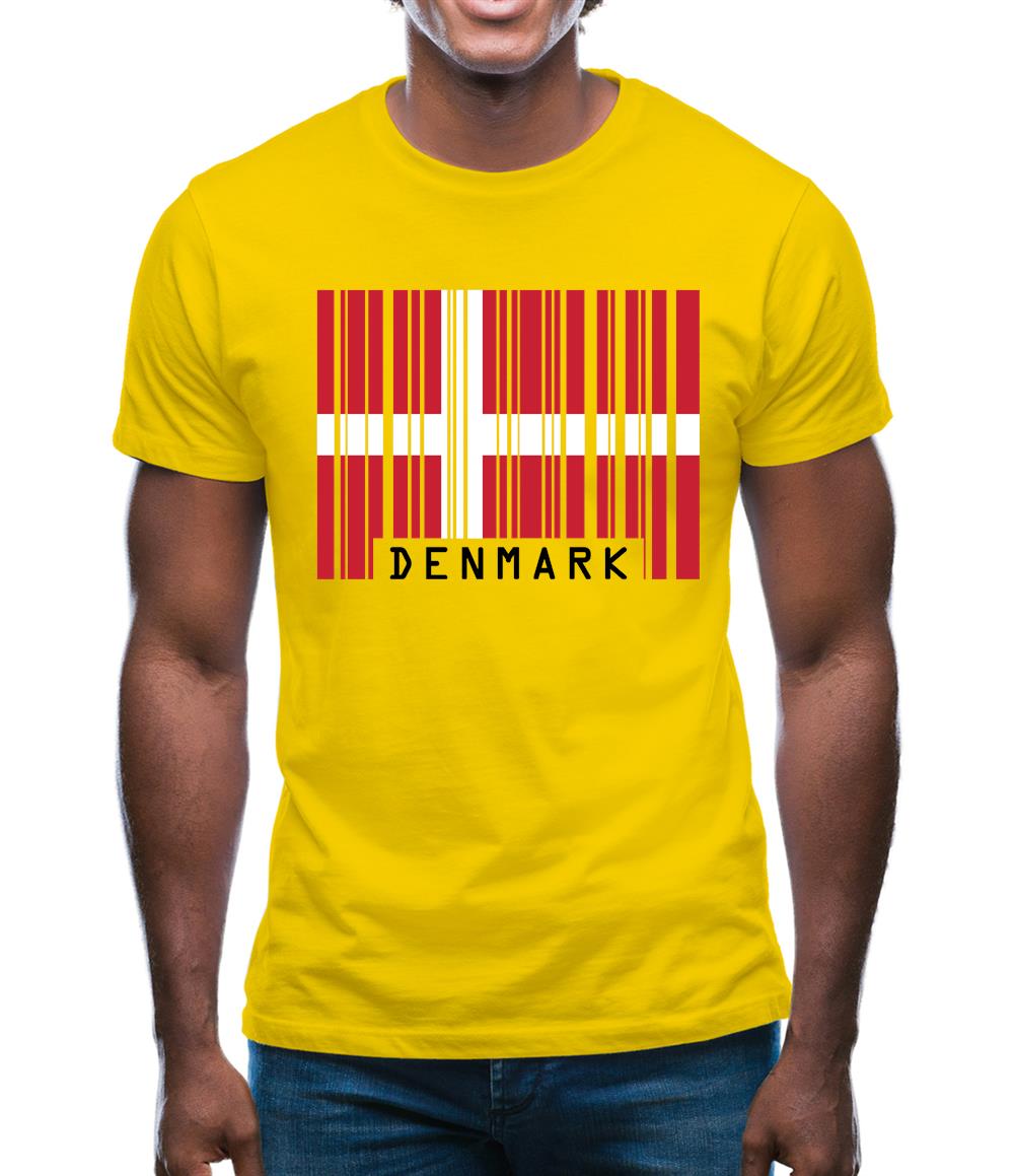 Denmark Barcode Style Flag Mens T-Shirt