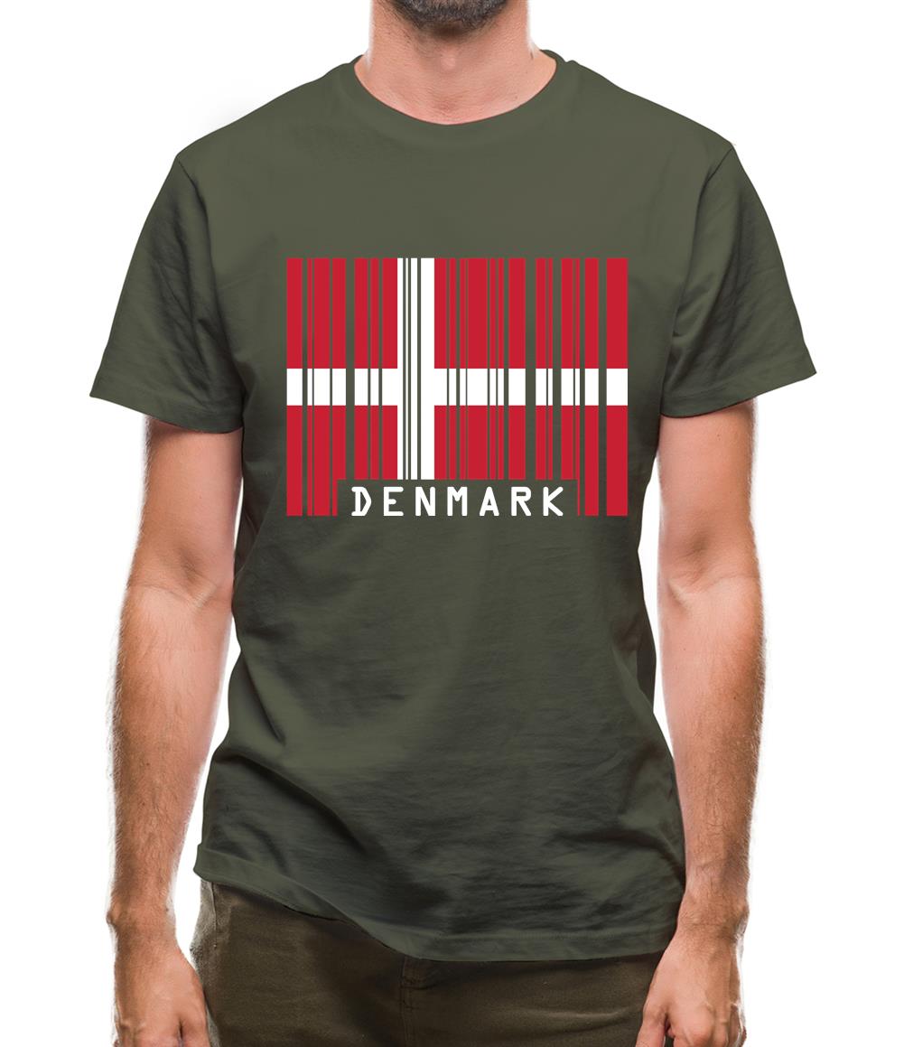Denmark Barcode Style Flag Mens T-Shirt