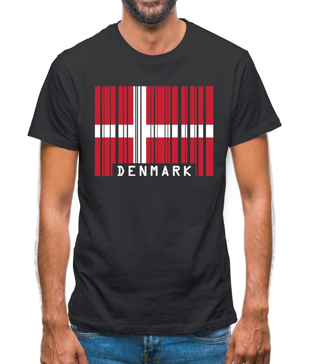Denmark Barcode Style Flag Mens T-Shirt
