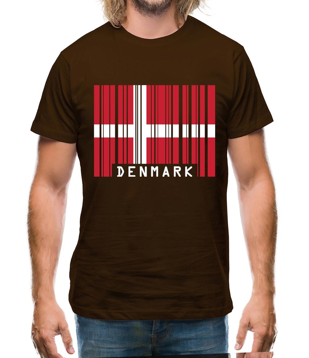 Denmark Barcode Style Flag Mens T-Shirt