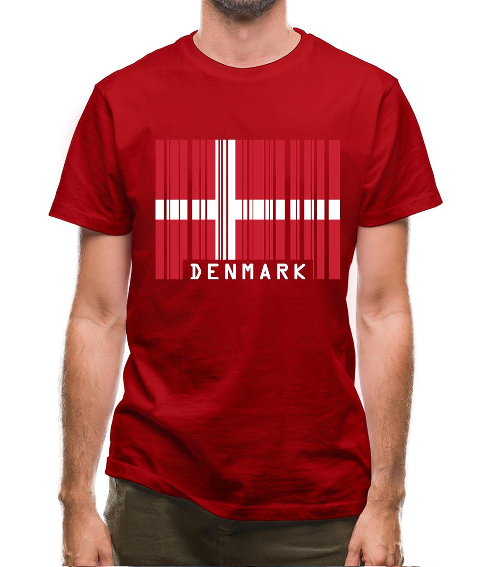 Denmark Barcode Style Flag Mens T-Shirt