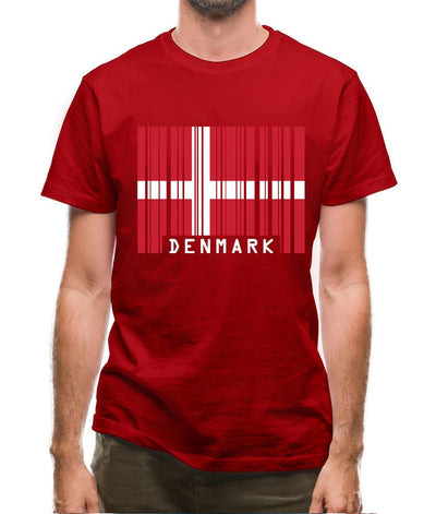 Denmark Barcode Style Flag Mens T-Shirt