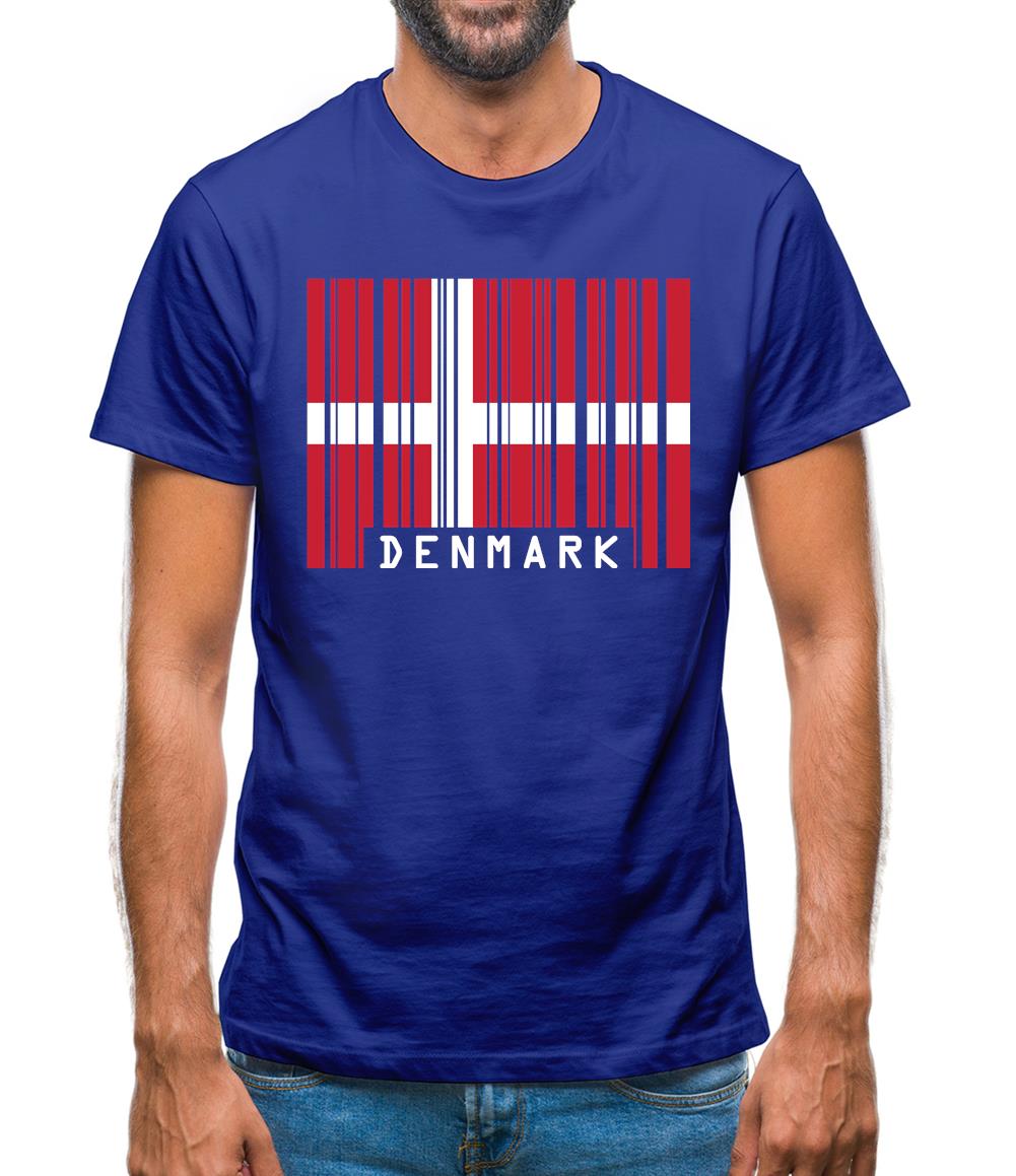 Denmark Barcode Style Flag Mens T-Shirt