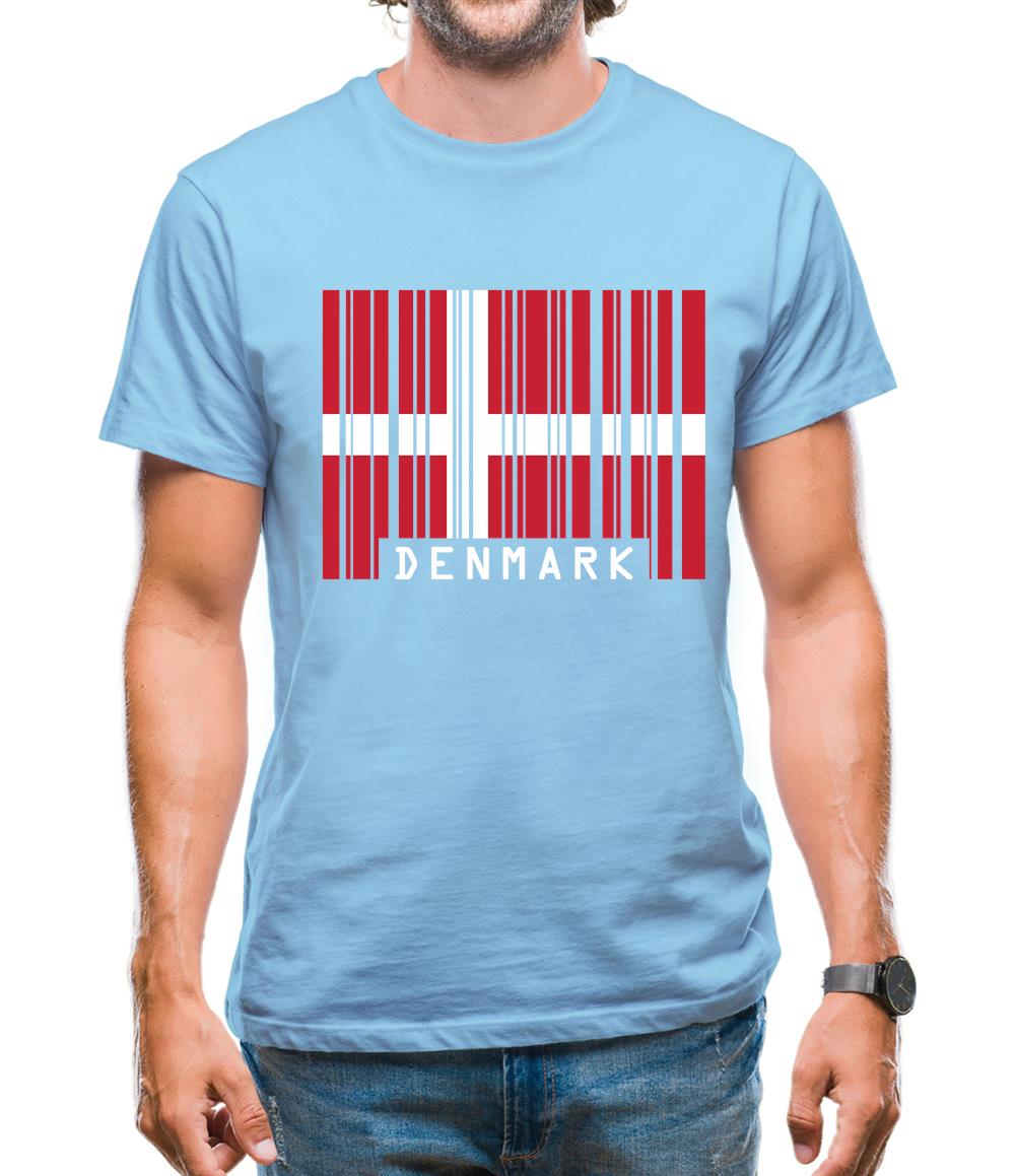 Denmark Barcode Style Flag Mens T-Shirt