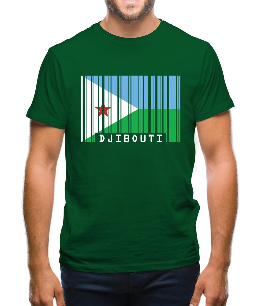 Djibouti Barcode Style Flag Mens T-Shirt
