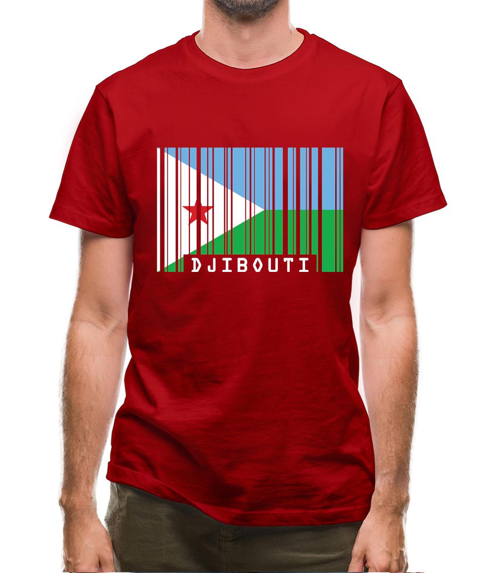 Djibouti Barcode Style Flag Mens T-Shirt