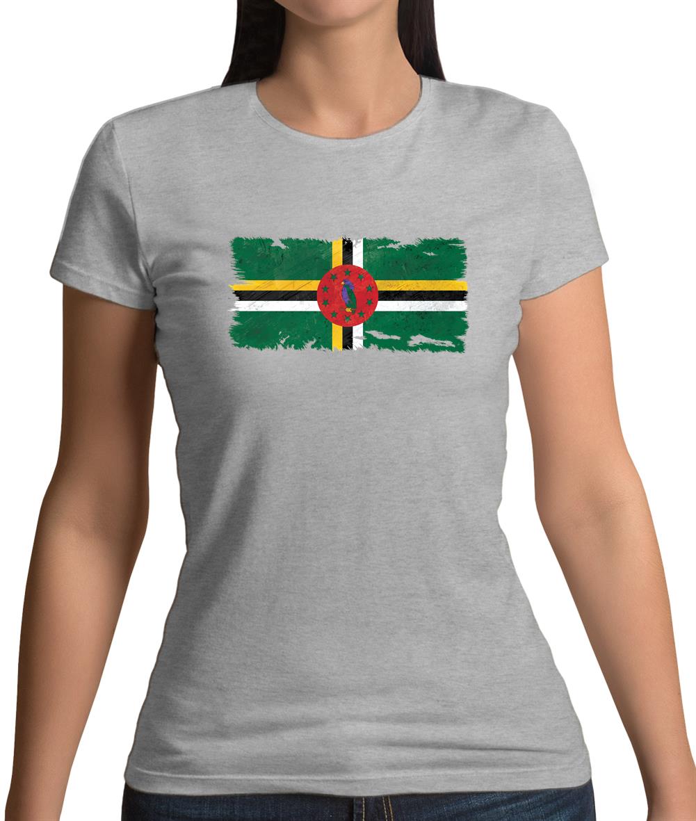 Dominica Grunge Style Flag Womens T-Shirt