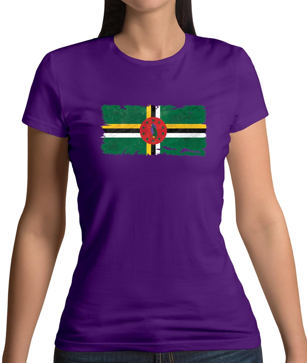 Dominica Grunge Style Flag Womens T-Shirt