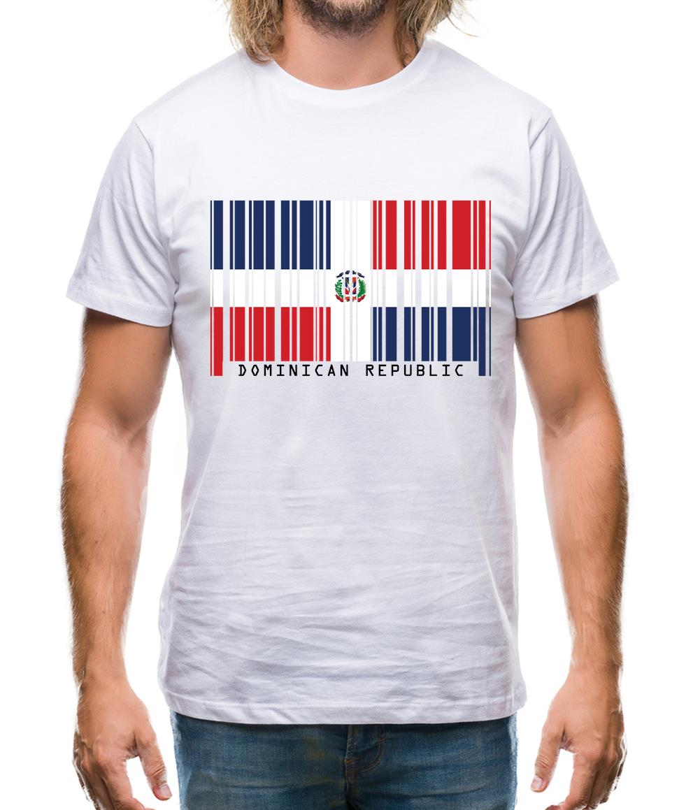 Dominican Republic  Barcode Style Flag Mens T-Shirt